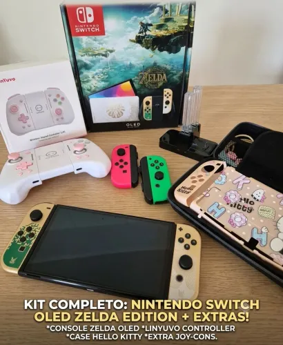 Nintendo Switch OLED Edição Zelda Tears of the Kingdom + Kit de Acessórios Completo!