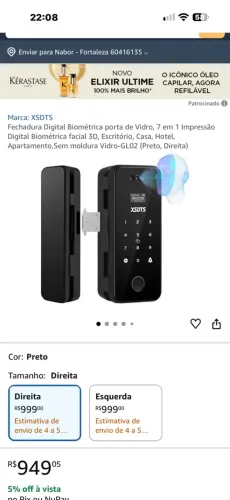 Fechadura digital Biométrica porta de vidro