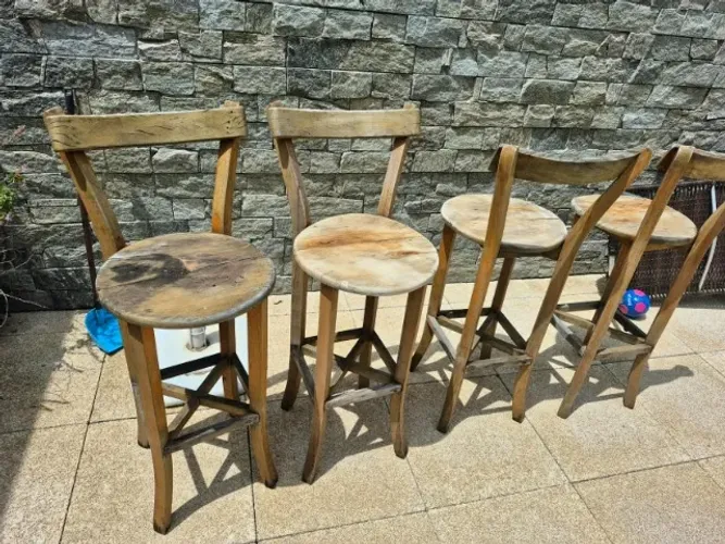 4 Bancos Altos de Madeira Maciça Rústicos para Área Gourmet / Balcão