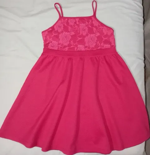 VESTIDO ROSA PINK COM RENDA NOVO TAMANHO 10 ANOS 