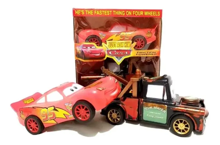 R$69.99 cqueen flicção carrinho relampago flicção + mate guincho brinquedo mcqueen