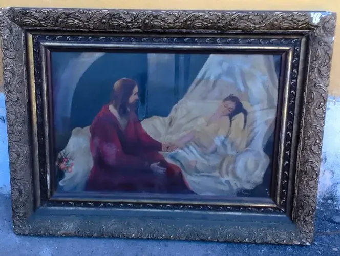 Data 1909 assinatura inelegível Grande Quadro *moldura e tela precisando pequenos restauro