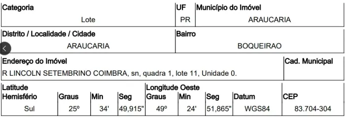 Chance única Terreno no Boqueirao, Araucaria - PR, Nº 00, 456m² | Leilão