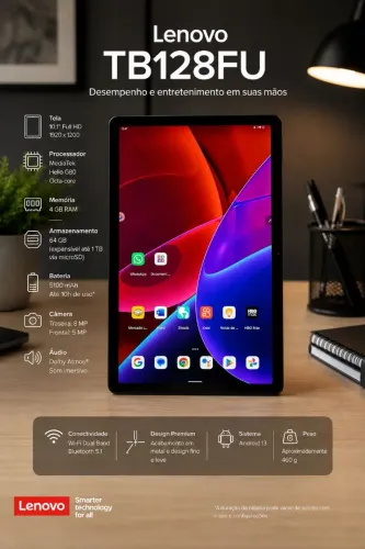 Lenovo Tab TB128FU ? Excelente opção para estudo, trabalho e entretenimento.
