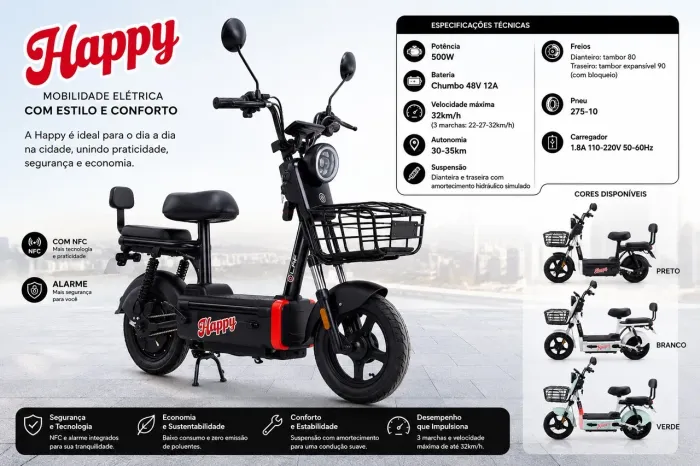 Scooter Elétrica Happy 500W