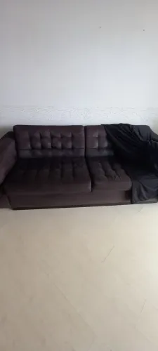 Sofá 3/4 lugares de suede preto, conservado