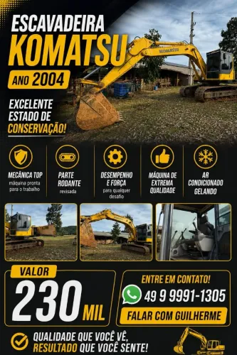 Escavadeira komatsu ano 2004 com ar condicionado excelente estado de conservação 