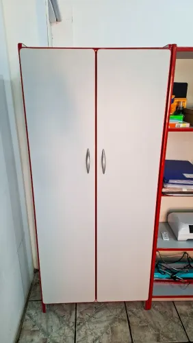 Armário de 2 Portas com 4 Prateleiras - Cinza e Vermelho