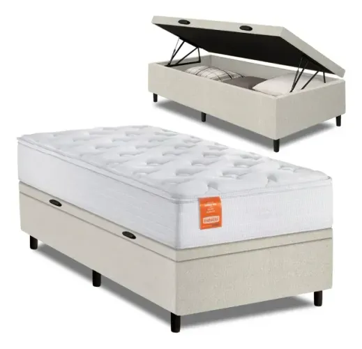 Colchão Solteiro Premium Ortobom + Base Baú Suede Caramelo