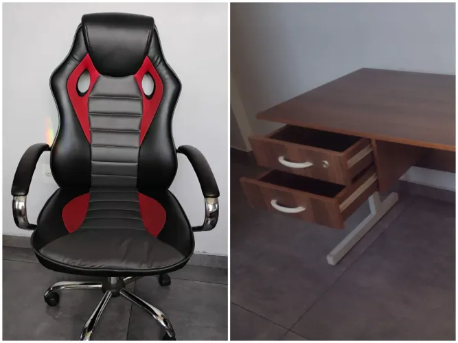 Cadeira + Mesa de escritório com 2 gavetas e 2 chaves em perfeito estado - Aceito cartão