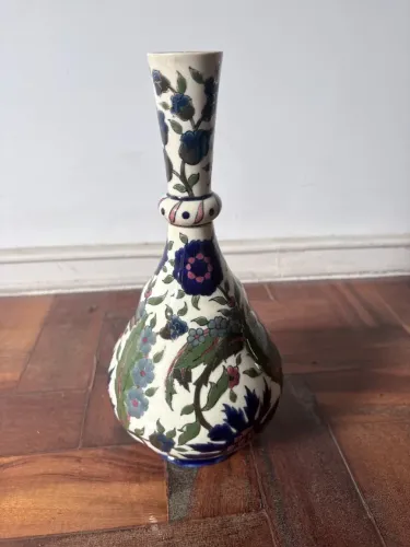 Vaso Garrafa Porcelana Antigo Floral Pintado à Mão Europeu