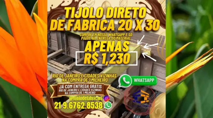 tijolo 10 furos 20x30 fornecimento garantido 