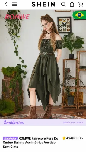SHEIN ROMWE Vestido Fairycore Verde de Pontas