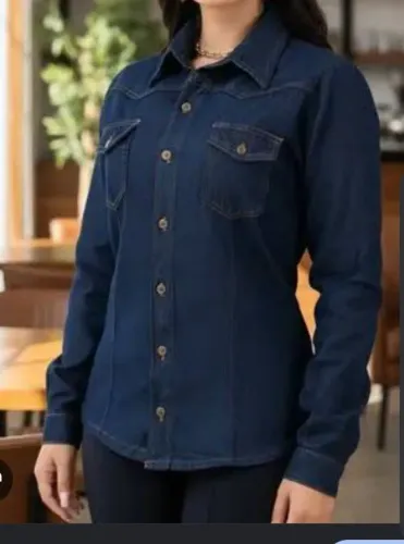 Camisa Azul Escuro Mangas Longas Feminino M