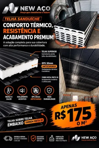 Telhas termo acústicas com forro incluso na cor preta 