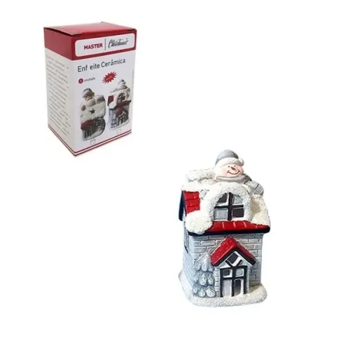 Enfeite Ceramica Casinha Papai Noel Com Led 7x6,5x11 Dny6282