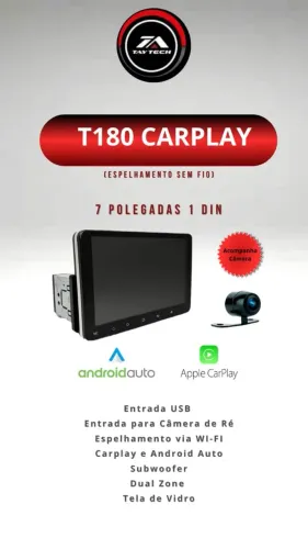 Multimídia Car Play Android Auto 1 Din 7 Polegadas