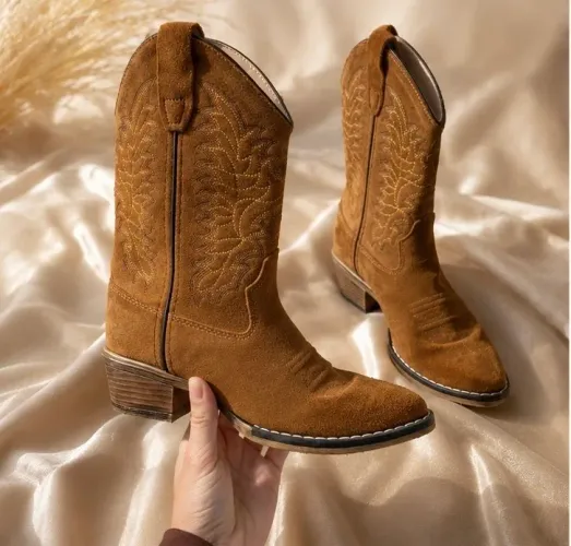 Linda bota de couro tamanho infantil cowboy couro legítimo importada bordada