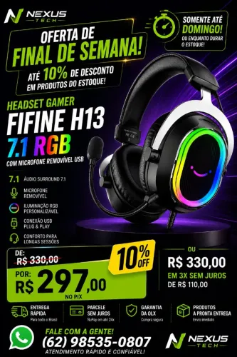 Headset Gamer Fifine H13 7.1 RGB Microfone Removível USB