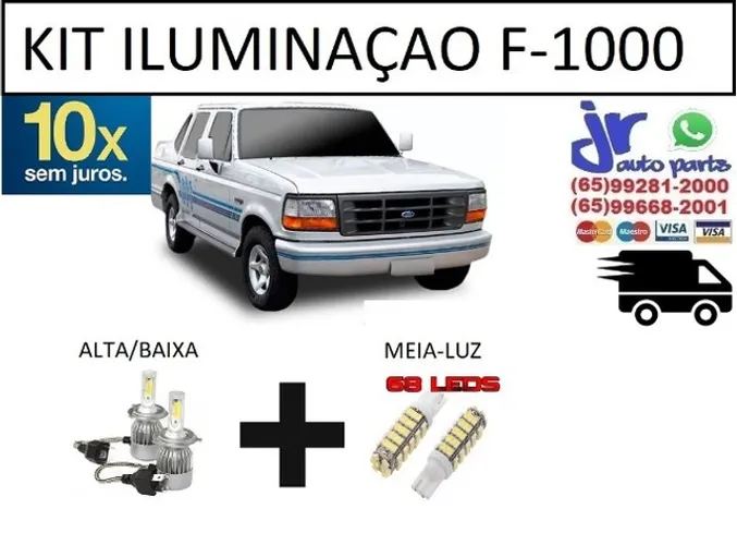 Kit Lampada Ultra LED (Alta/Baixa e Meia Luz) Ford F-1000 6000K 12V 24V 