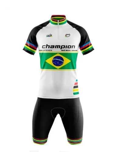 Conjunto De Ciclismo Campeão Brasil Branco Camiseta E Bermuda