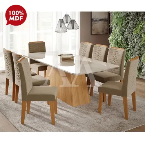 Mesa de jantar 8 cadeiras tampo de vidro 210x 100 frete grátis entrego hoje R$ 4.200,00 