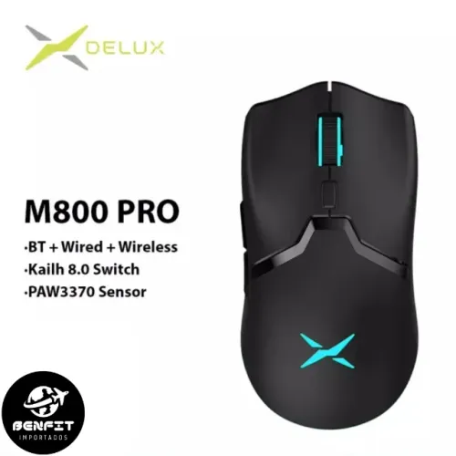 Mouse Delux M800 Pro Sensor Paw3370 Luzes Rgb Sem Fio