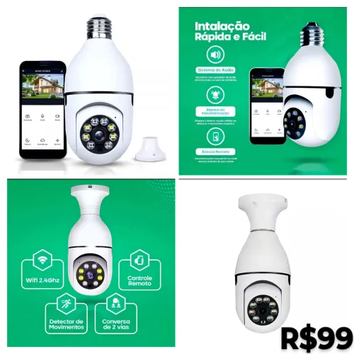 Camera segurança wi-fi Lâmpada. App no celular