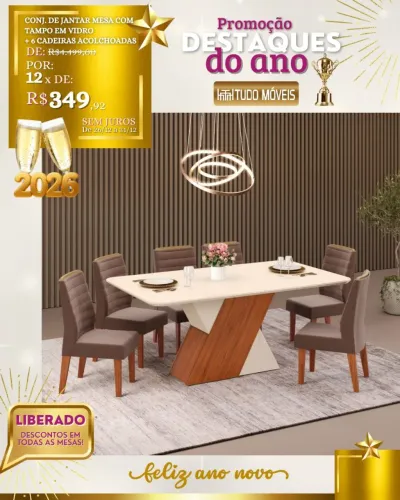 SALA DE JANTAR RUBI <br>De R$4.499,00<br>Por R$4.199,00