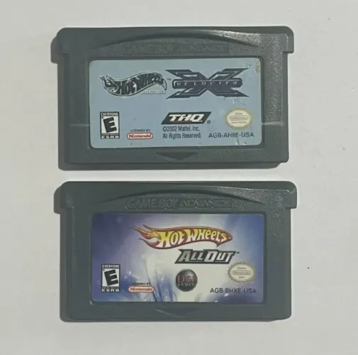 2 CARTUCHOS ORIGINAIS NINTENDO GBA HOT WHEELS ALL OUT e X VELOCITY GAMEBOY ADVANCE