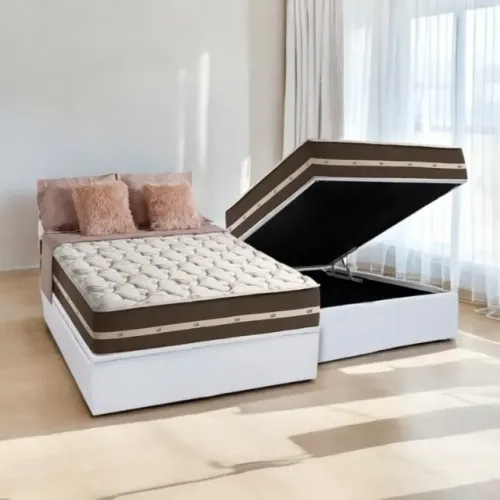 Colchão Casal Classic Superlastic D26 + Base Box Baú Corino ,Pronta Entrega