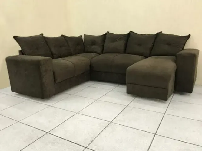 Conj Estof Canto Alice 2x3Lg e Chaise Suede Marrom