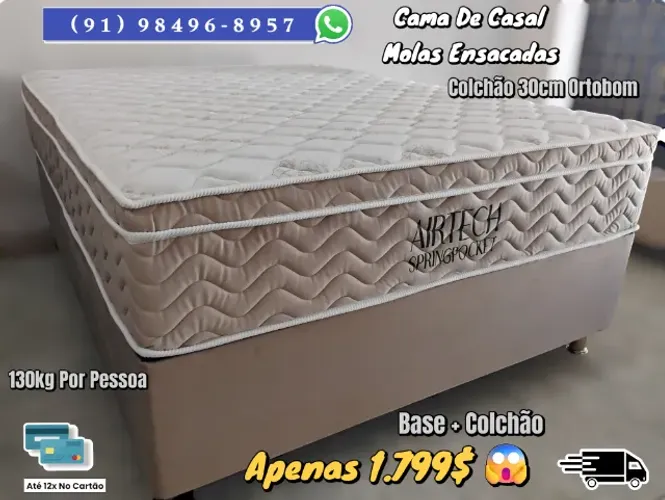CAMA CASAL COLCHÃO 30CM MOLAS ENSACADAS 