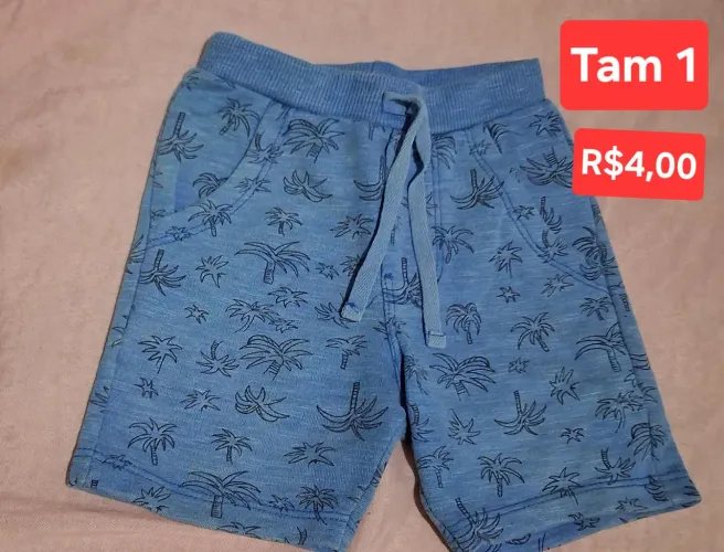 Short Azul Infantil Estampado Tam 1