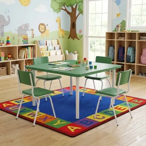 Conjunto Infantil Quadrado 04 Cadeiras Verde Tampo Plástico 06 a 09 Anos 44006 Escolar