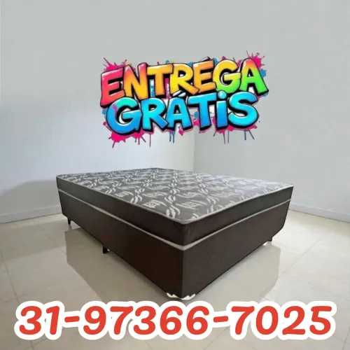 CAMA BOX CASAL NOVAS COM COLCHÃO D33 FIXO / ENTREGA GRÁTIS