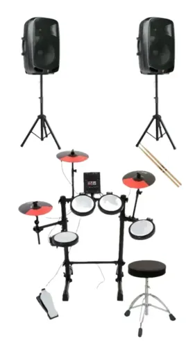KIT 2 Caixas Ativas PS1502 200W + Kit Bateria Eletrônica Pro Fire Spanking