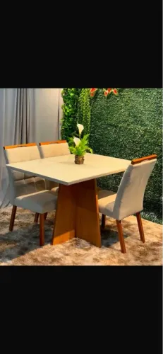 Mesa de jantar 1,20,90 quadrada base mdf cadeiras em madeira 