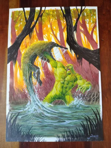 Arte Original Monstro do Pantano do artista Mario Maundrel tamanho A3