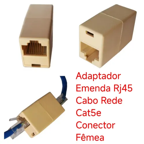 Adaptador Emenda RJ45 Cabo de Rede Cat5e Conector Fêmea