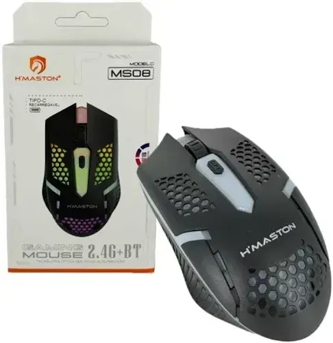 Mouse Gamer H?Maston MS08 Sem Fio 2.4G Ou Bluetooth RGB Recarregável Tipo-C Alta Precisão