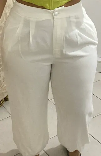 Calça linho farm branco gelo