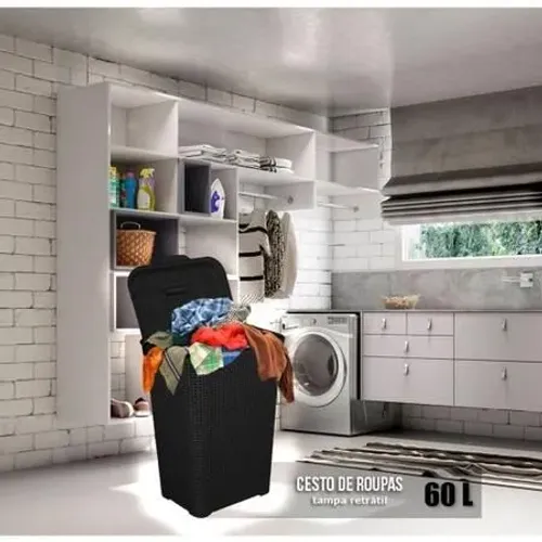 Cesto de Roupas 60L com Tampa Retrátil