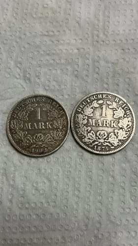 Lote Moedas Raras de Prata 1 Mark Império Alemão (1875 e 1902) - Numismática