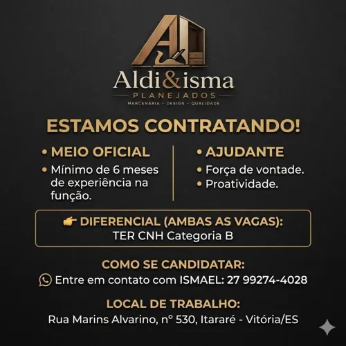 Vaga para ajudante e meio oficial de marcenaria 