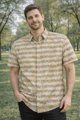 Camisa de Botão Masculina Estampa Música 100% Algodão