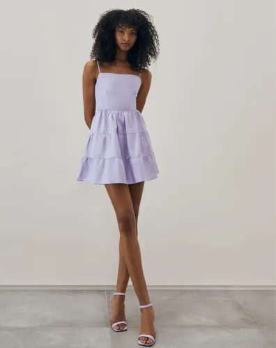 Vestido curto lilás com amarração - Tam P