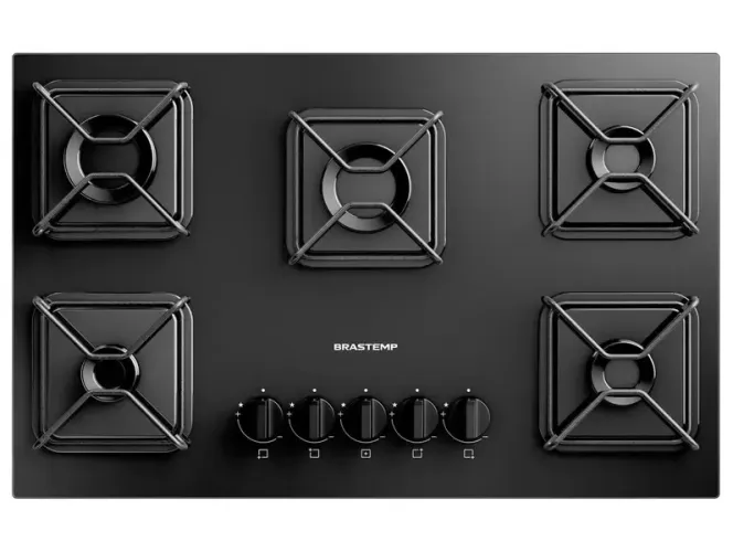 Cooktop 5 Bocas a Gás GLP Brastemp Mesa de Vidro Chama Simmer