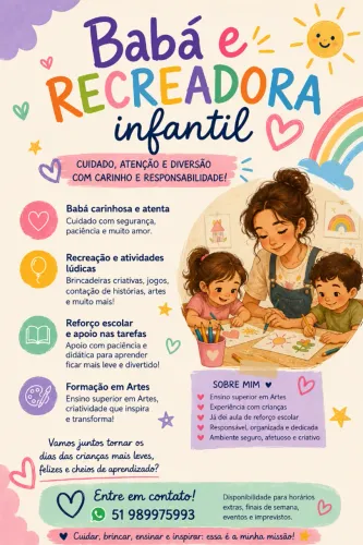 Babá| Recreação| apoio escolar