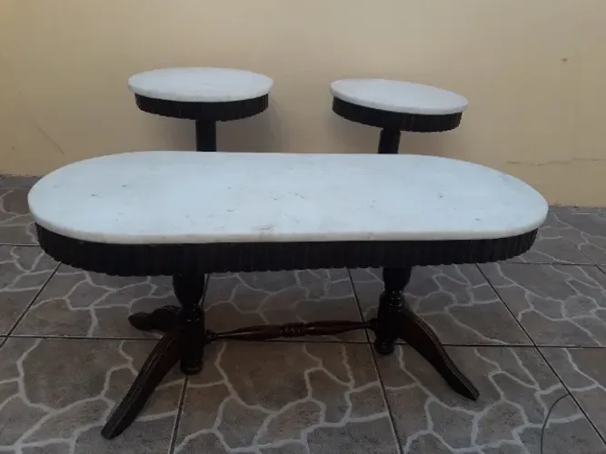 Mesa de centro + mesas laterais anos 1970
